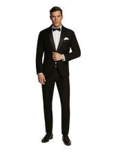 Load image into Gallery viewer, Black Tuxedo Satin Lapel Dinner Suit