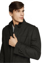 Load image into Gallery viewer, Men’s Black Trench Long Winter Overcoat