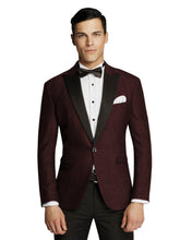 Load image into Gallery viewer, Men's Burgundy/Black Stylish Paisley Trim Tuxedo Dinner Jacket