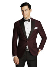 Load image into Gallery viewer, Men's Burgundy/Black Stylish Paisley Trim Tuxedo Dinner Jacket