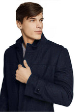 Load image into Gallery viewer, Men's Navy Trench Long Winter Overcoat