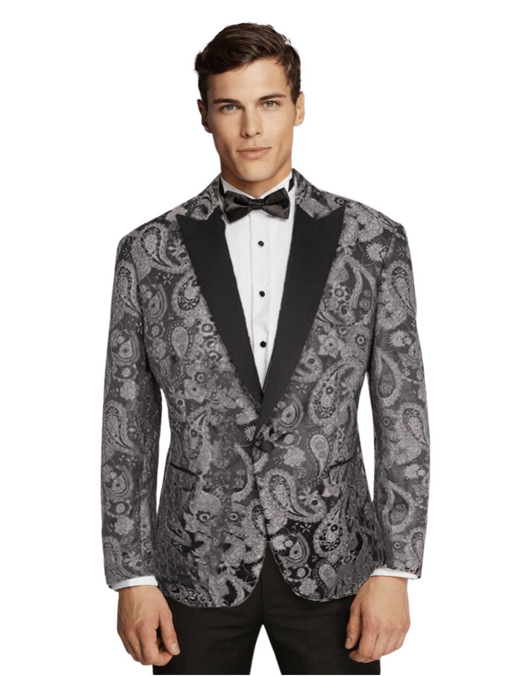 Men's Silver/Black Stylish Paisley Tuxedo Dinner Jacket