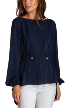 Load image into Gallery viewer, Women&#39;s Navy Loose Fit Boat Neckline Blouse With Button Details