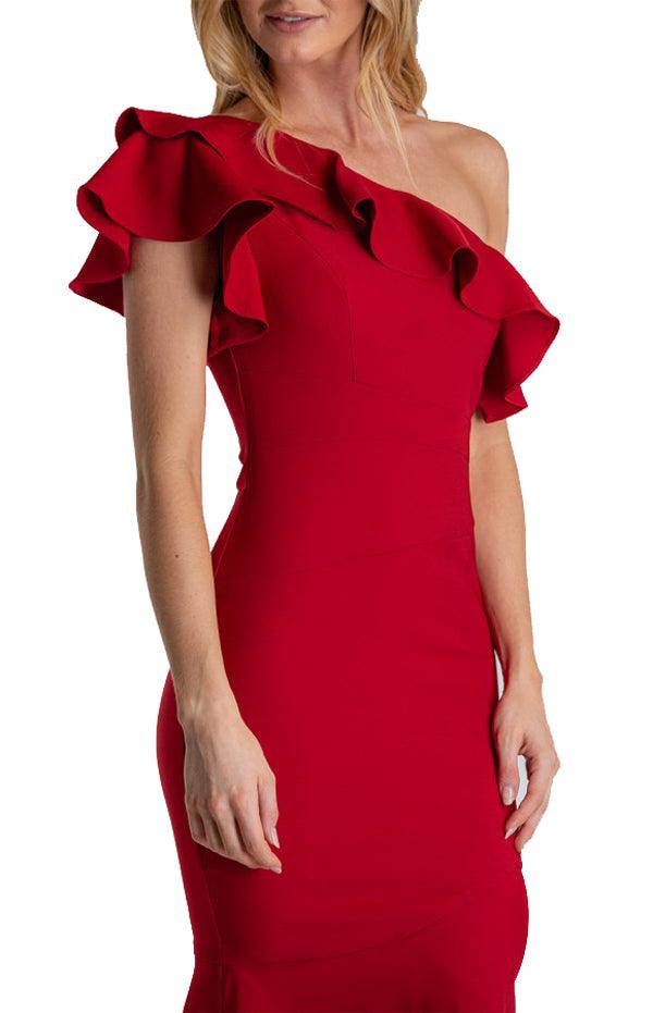 Women Red One Shoulder Bodycon Dress