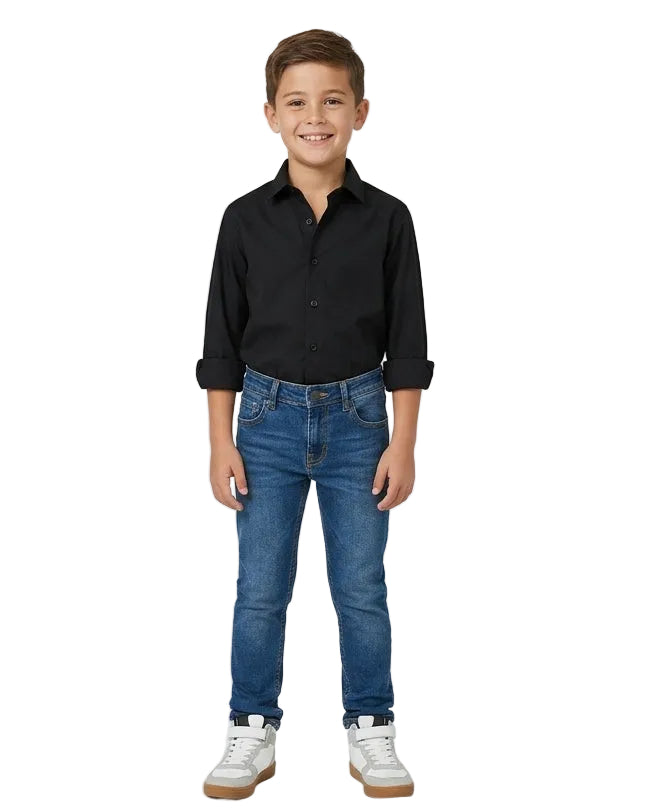 Boy's Black Poly Cotton Slim Fit Dress Shirt