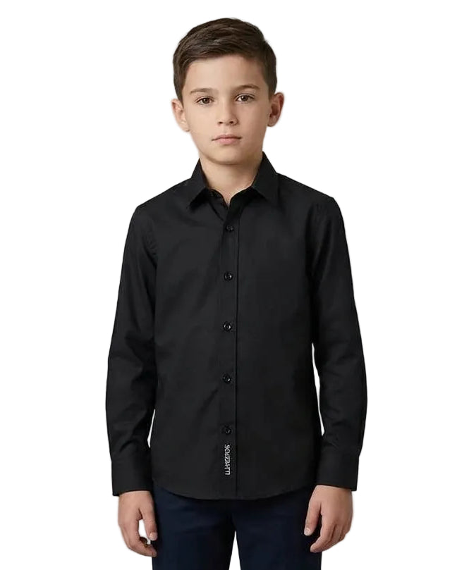 Boy's Black Poly Cotton Slim Fit Dress Shirt