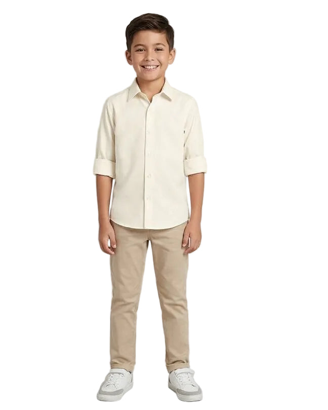 Boy's Ivory Poly Cotton Slim Fit Dress Shirt
