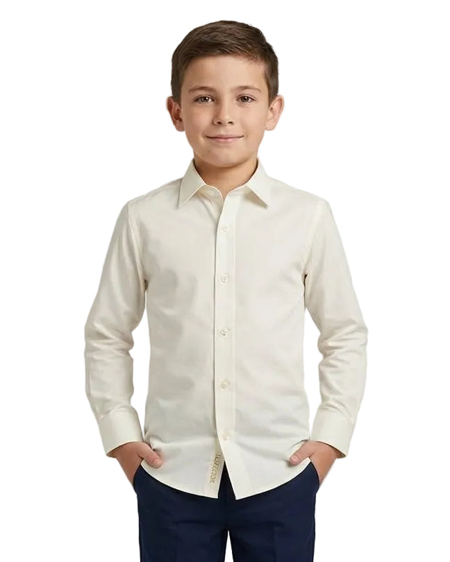 Boy's Ivory Poly Cotton Slim Fit Dress Shirt