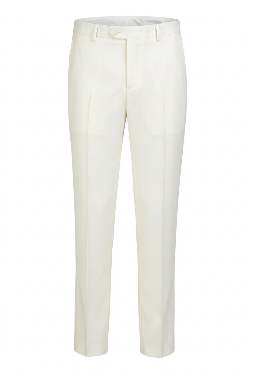 Ivory straight-leg dress pants shown flat against a white background.