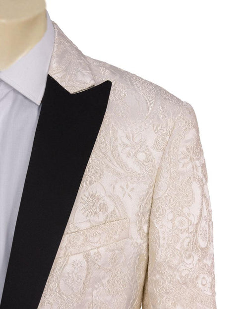 Boy's Stylish Ivory/Black Paisley Peak Lapel Tuxedo Dinner Jacket