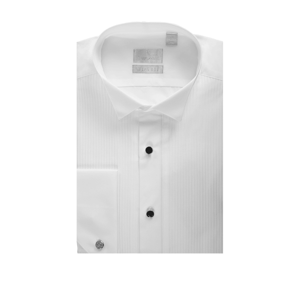 Boy's White Wing Collar Pleated Front Shirt