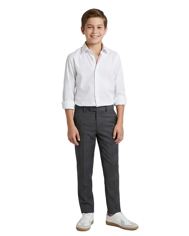 Boy's White Poly Cotton Slim Fit Dress Shirt