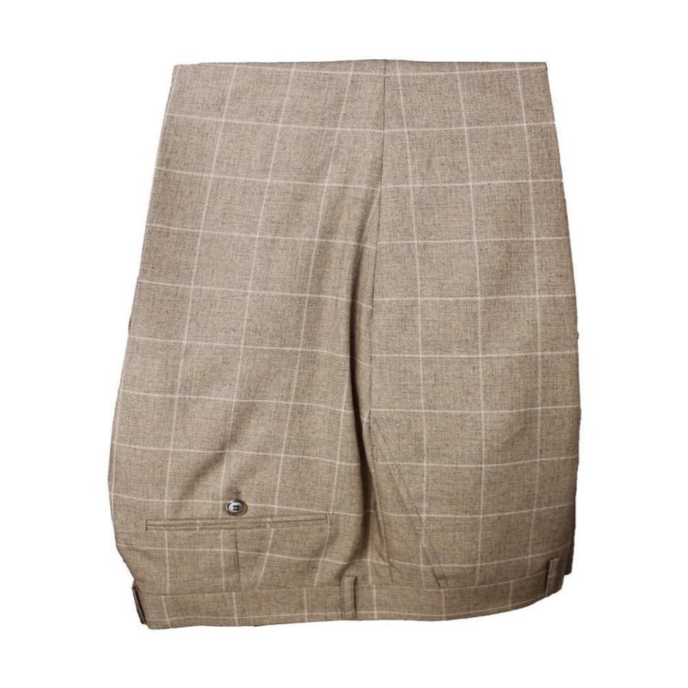 Men's Trendy Formal Camel Stretch Windowpane Check Slim Fit Trousers