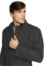 Load image into Gallery viewer, Men’s Charcoal Trench Long Winter Overcoat