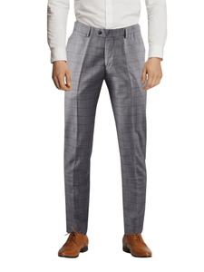 Men's Trendy Formal Grey Double Line Windowpane Check Trousers