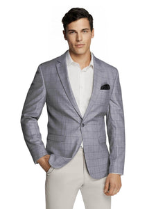 Men's Grey Double Line Windowpane Check Sport Jacket/Blazer