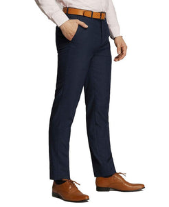 Men's Trendy Formal Navy Windowpane Check Slim Fit Trousers