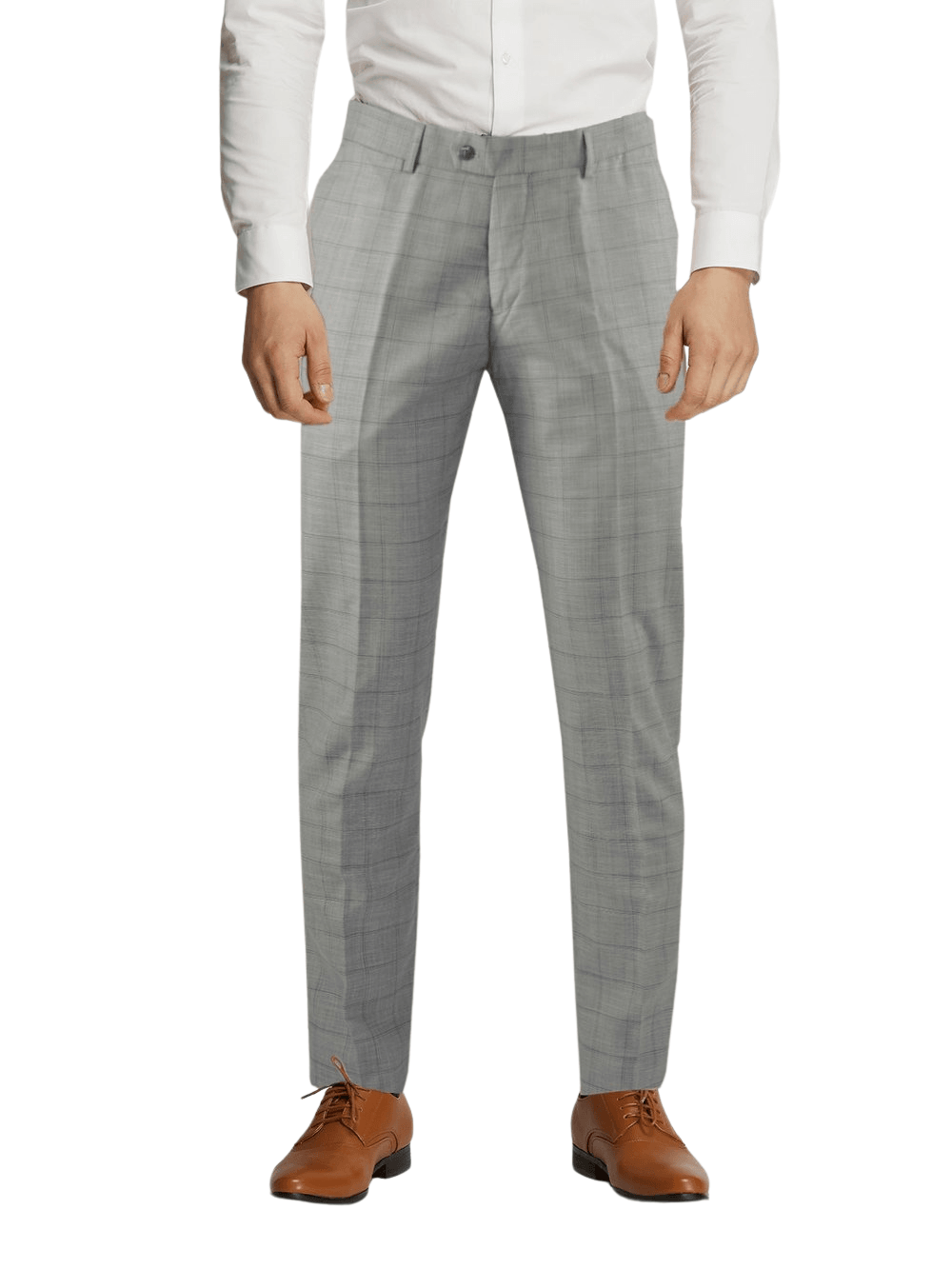 Men's Trendy Formal Silver Double Line Windowpane Check Trousers