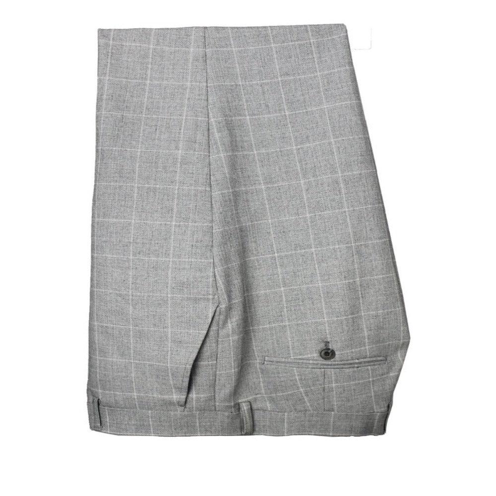Men's Trendy Formal Silver Stretch Windowpane Check Slim Fit Trousers