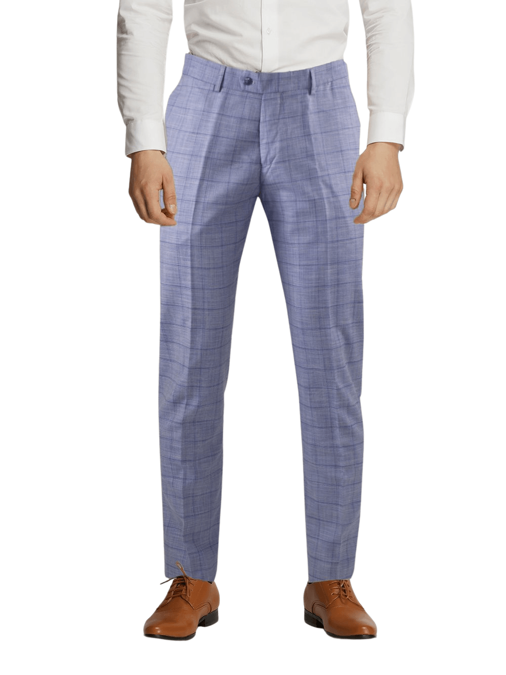 Men's Trendy Formal Blue Double Line Windowpane Check Trousers