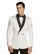 Load image into Gallery viewer, Men&#39;s White/Black Dressy Paisley Tuxedo Dinner Jacket