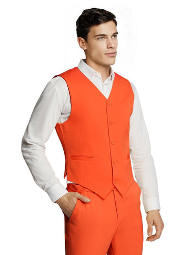 Men's Plain Orange Business Suit Vest 5 buttons Closure Classic Fitting