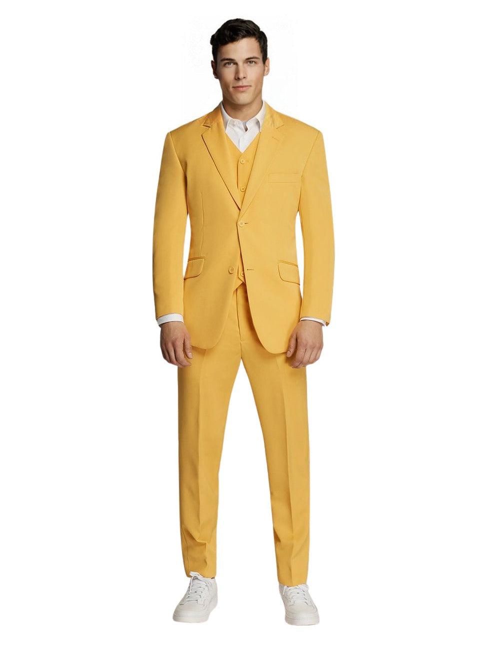 Men Formal Yellow Two-Button Microfiber Suit