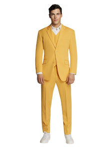 Men Formal Yellow Two-Button Microfiber Suit