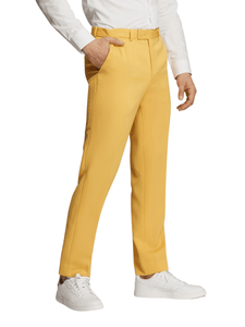 Men Formal Yellow Two-Button Microfiber Trousers