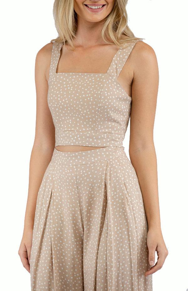 Women's Apricot Jumpsuit Set With Crop Top And Pleated Pants - Threads N Trends