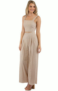 Women's Apricot Jumpsuit Set With Crop Top And Pleated Pants - Threads N Trends
