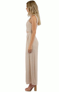 Women's Apricot Jumpsuit Set With Crop Top And Pleated Pants - Threads N Trends