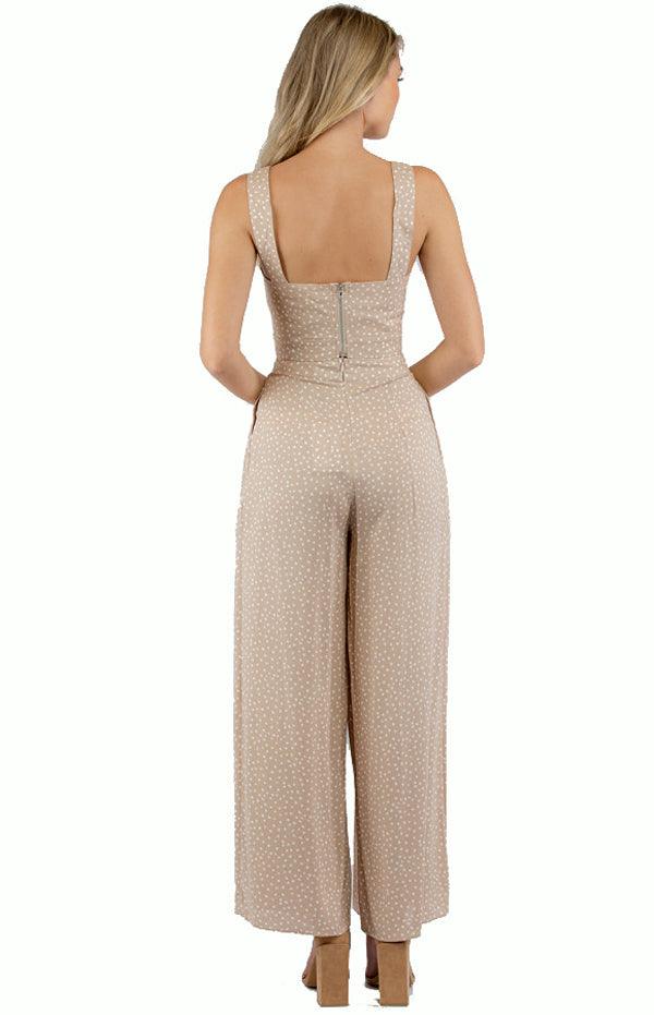 Women's Apricot Jumpsuit Set With Crop Top And Pleated Pants - Threads N Trends