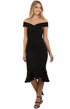 Load image into Gallery viewer, Women&#39;s Black Bodycon Off Shoulder with Cross Front Detail Dress - Threads N Trends