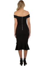 Load image into Gallery viewer, Women&#39;s Black Bodycon Off Shoulder with Cross Front Detail Dress - Threads N Trends