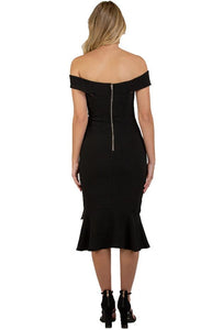 Women's Black Bodycon Off Shoulder with Cross Front Detail Dress - Threads N Trends