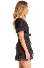 Load image into Gallery viewer, Women&#39;s Black Black Embroidery Mini Dress with Ruffle Detail