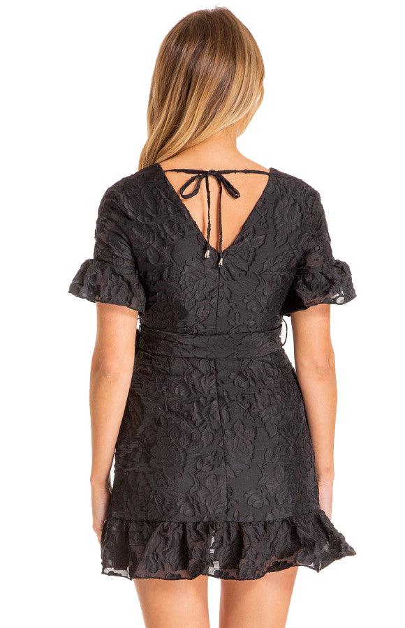 Women's Black Black Embroidery Mini Dress with Ruffle Detail