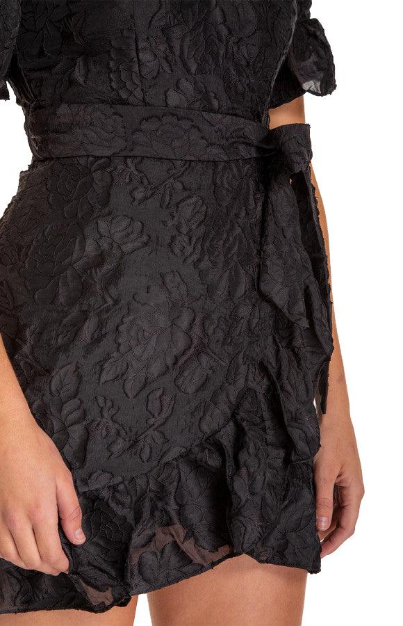 Women's Black Black Embroidery Mini Dress with Ruffle Detail