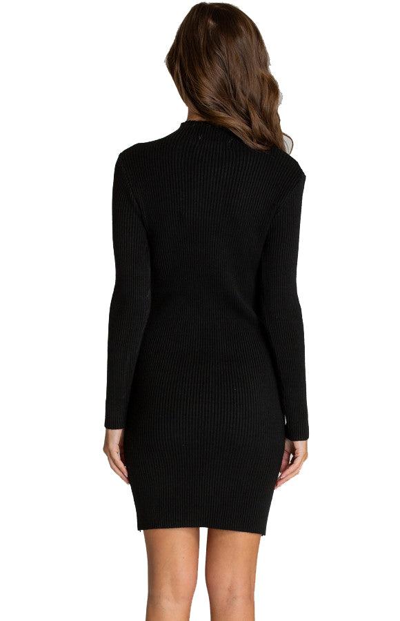 Women's Black Fitted Knit Sweater Pullover Long Sleeve