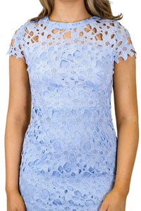 Women's Blue Heavy Lace Embroidery Dress with Strapless Bodycon