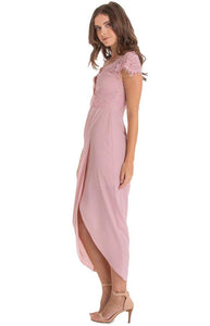 Women's Blush Asymmetric Hemline Dress with Embroidery Lace Top