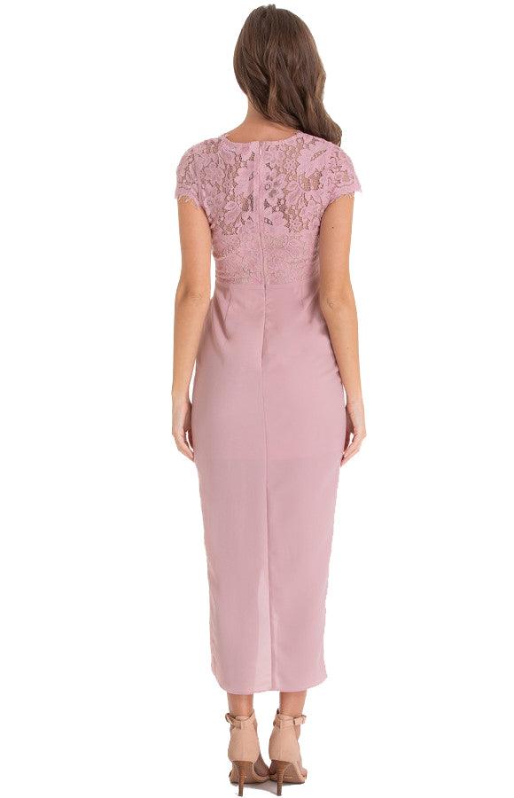Women's Blush Asymmetric Hemline Dress with Embroidery Lace Top