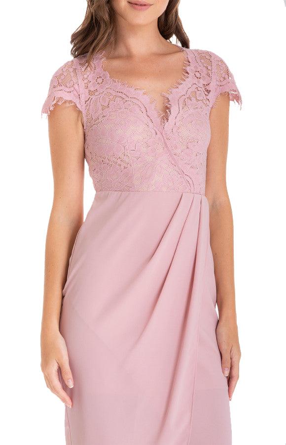 Women's Blush Asymmetric Hemline Dress with Embroidery Lace Top