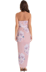 Women's Blush Floral Strapless Dress With Tie-on Ribbon Belt