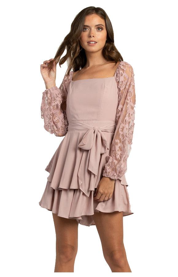 Women's Blush Long Sleeve Playsuit with Lace and Elasticised Cuffs