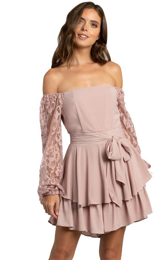 Women's Blush Long Sleeve Playsuit with Lace and Elasticised Cuffs