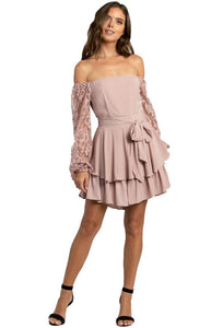 Women's Blush Long Sleeve Playsuit with Lace and Elasticised Cuffs