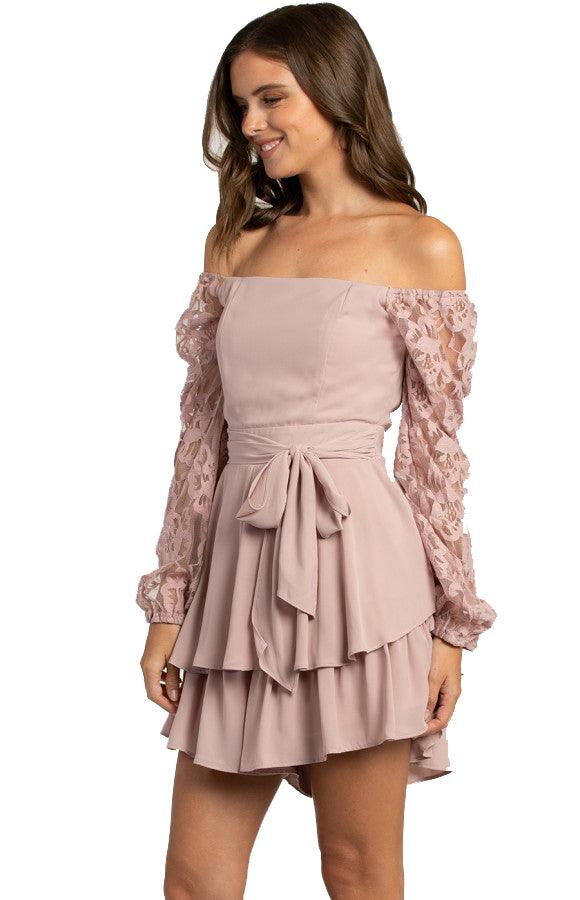 Women's Blush Long Sleeve Playsuit with Lace and Elasticised Cuffs