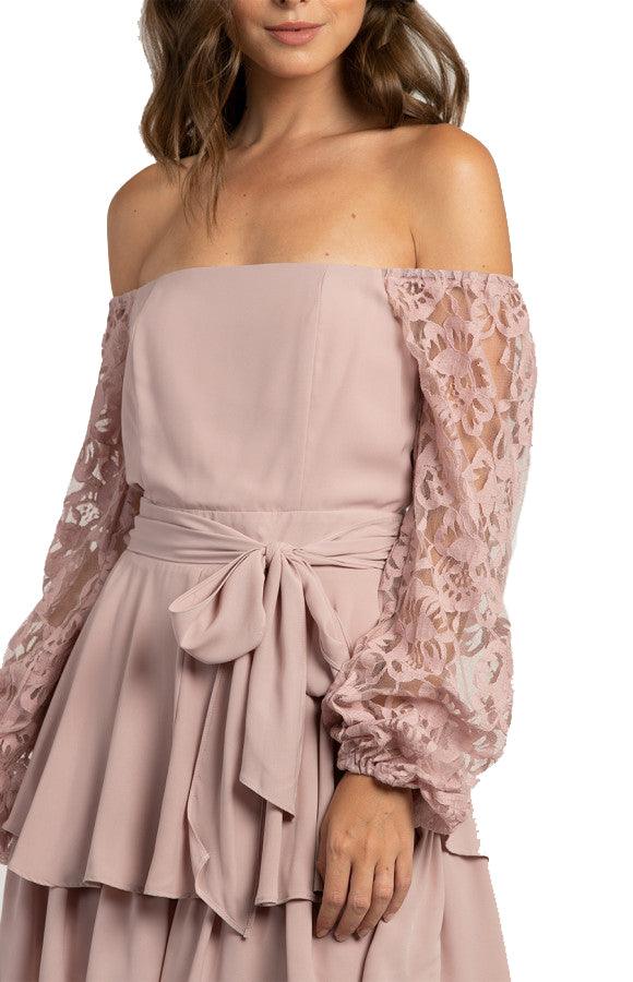 Women's Blush Long Sleeve Playsuit with Lace and Elasticised Cuffs